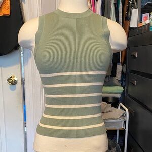 PRE-LOVED, Women’s Size S Green and Cream Ribbed Striped Sleeveless JDY Top